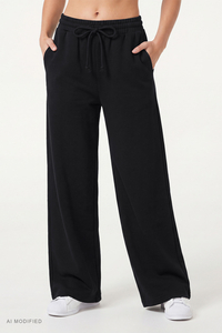 Vivisence Women Wide Leg Pants High Waist Adjustable Cuffs All Day Comfort, Black