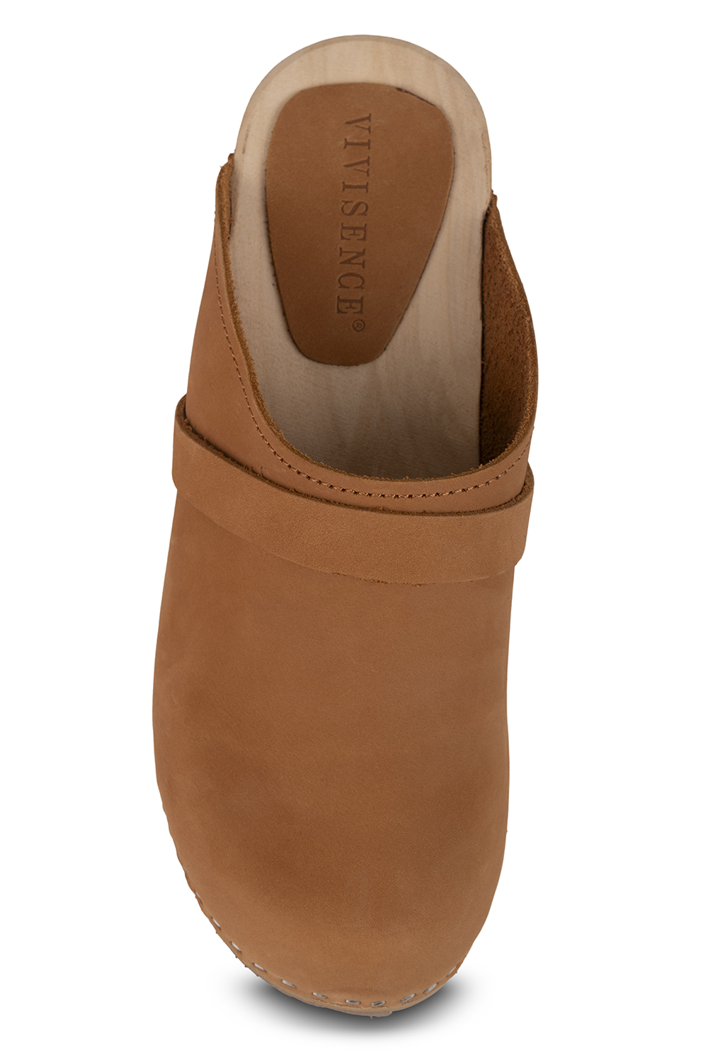 Vivisence Damen Clogs aus Nubukleder, Holzsohle, geschlossene Pantoletten mit Absatz, bequem für Alltag und Büro, hellbraun