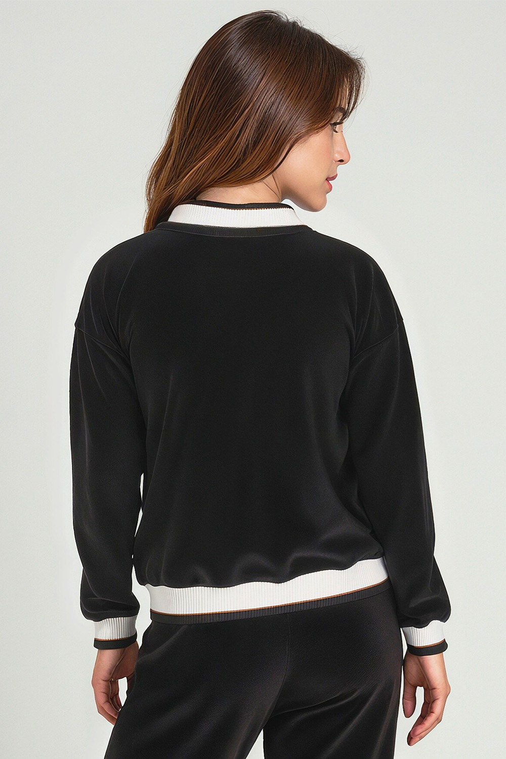 Vivisence Femme Sweat-Shirt Coton Encolure en V Perfeit Confort Quotidien 9001, noir