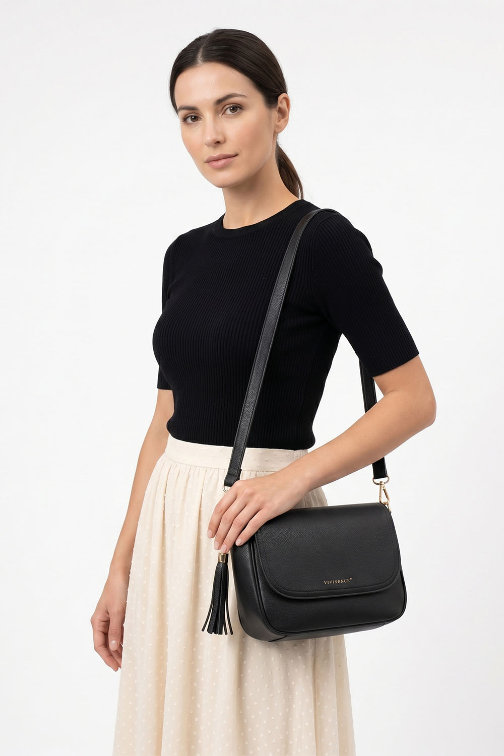 Vivisence Femme Sac Bandoulière Réglable Compact Fermoir Magnétique Pour Tous Les Jours, noir