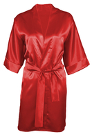 Vivisence Women Satin Robe V Neck Three Quarter Sleeve Tie Waist Short Gift, Red