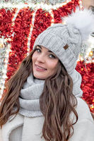 Vivisence Damen Bommelmütze Und Loop-Schal Mit Bommel Ideal Für Wintertage 7014, beige Melange