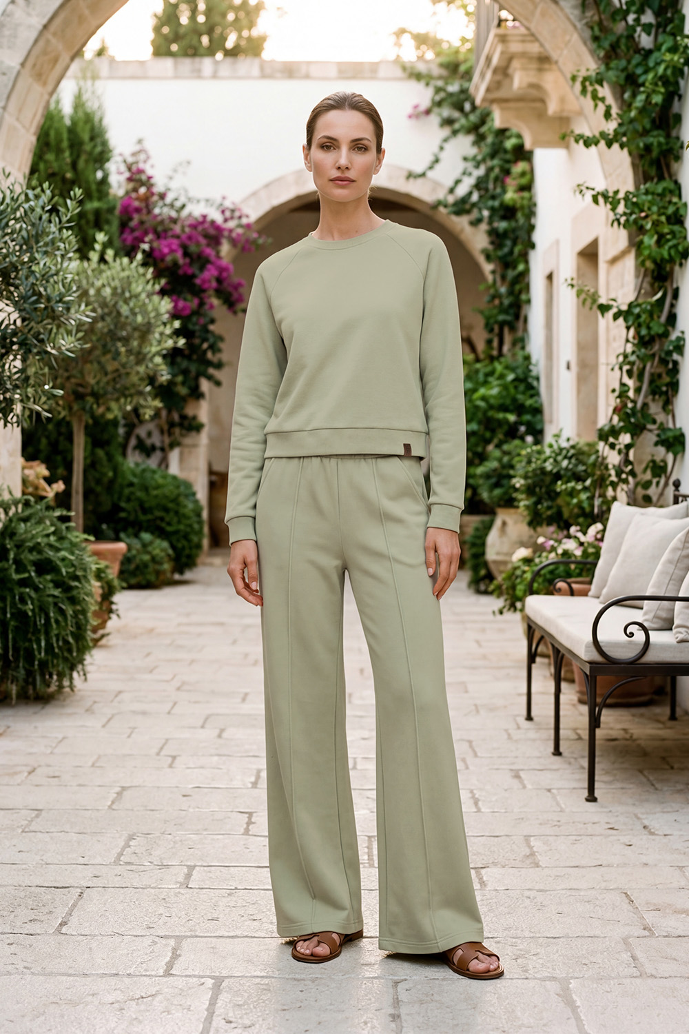 Vivisence Femme Pantalon De Survêtement Pli Devant Taille Élastique Confort, olive
