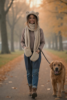 Vivisence Women Winter Hood Scarf With Mittens Soft Polyester Cozy Warmth, beige