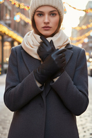 Vivisence Women Winter Leather Gloves Genuine Leather Wool Lined For Warmth, Black