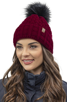 Vivisence Pom Pom Hat For Women Fleece Lined Knitted Winter Style 7015, maroon