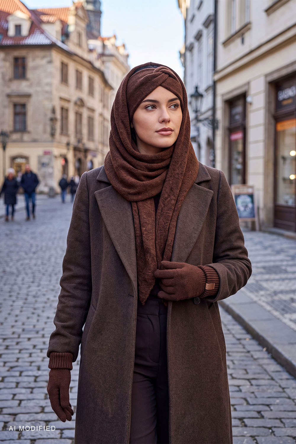 Vivisence Women’s Winter Set Headband Scarf Gloves Soft Knit, brown