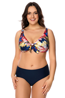 Vivisence Womens Swim Bra Underwire Non Padded Adjustable Straps Tie Front For Large Bust Support, navy flowers