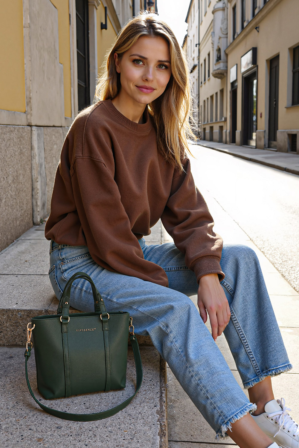 Vivisence Sac Porté Main Femme Compartiment Zippé L'élégance au Quotidien, vert