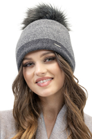 Vivisence Bonnet À Pompon Femme Tricoté Motif Pied-De-Poule Subtil 7095, pied-de-poule gris