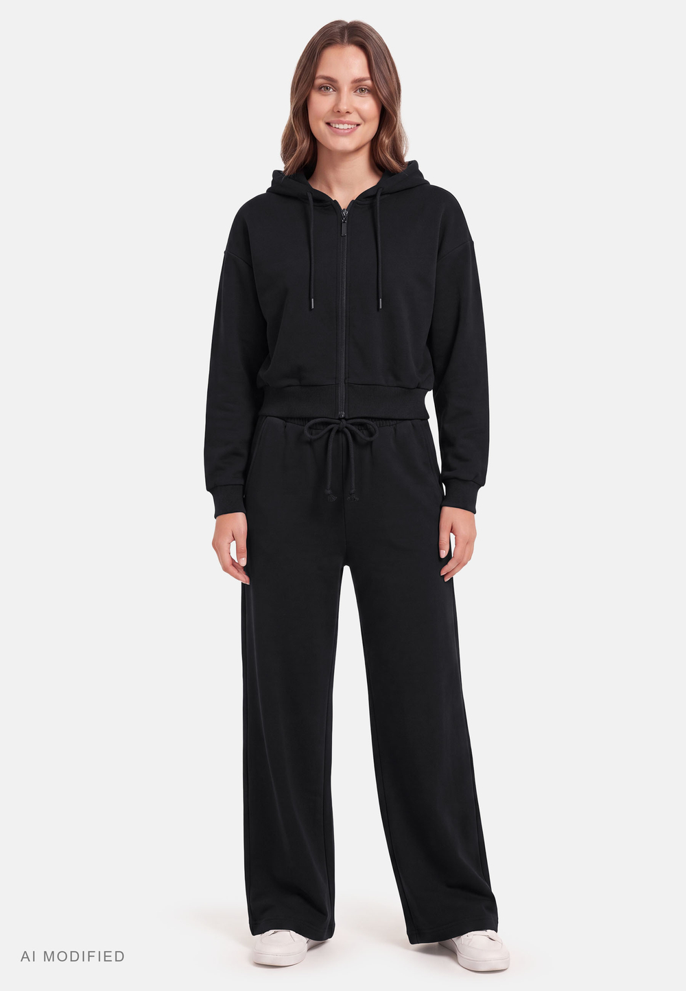Vivisence Women Tracksuit Set Zip Hoodie And Pants Soft Cotton For Daily Comfort, black