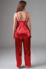 Vivisence Pyjama Ensemble Satin Bretelles Réglables Idéal pour la Nuit 2035, rouge