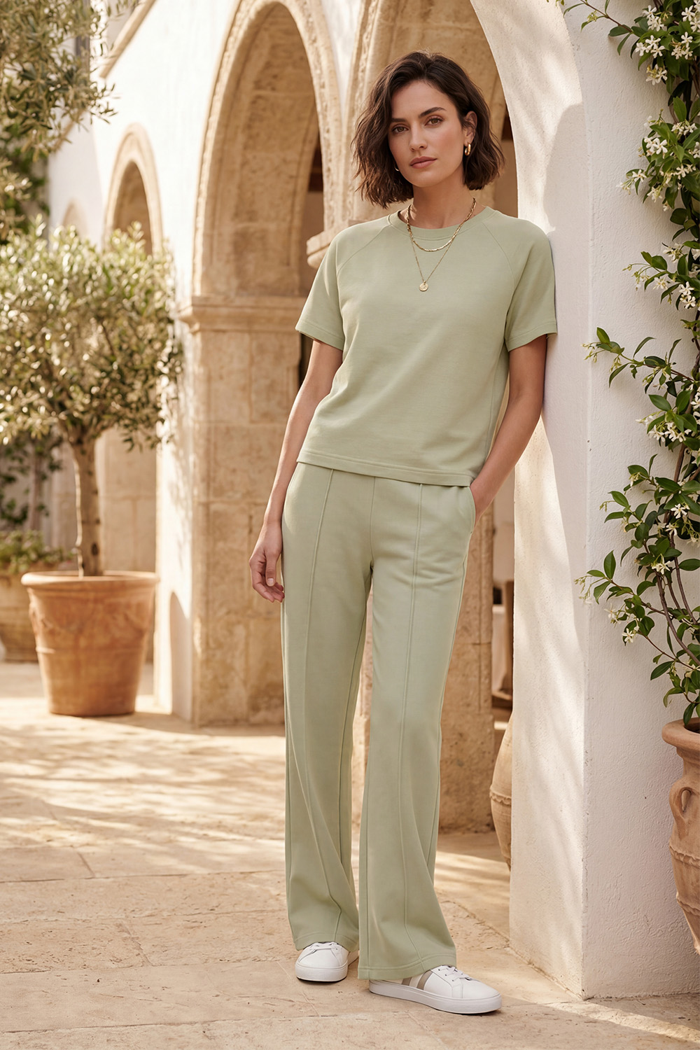 Vivisence Femme Ensemble De Détente Maille Douce Et Élastique Confort Quotidien, olive