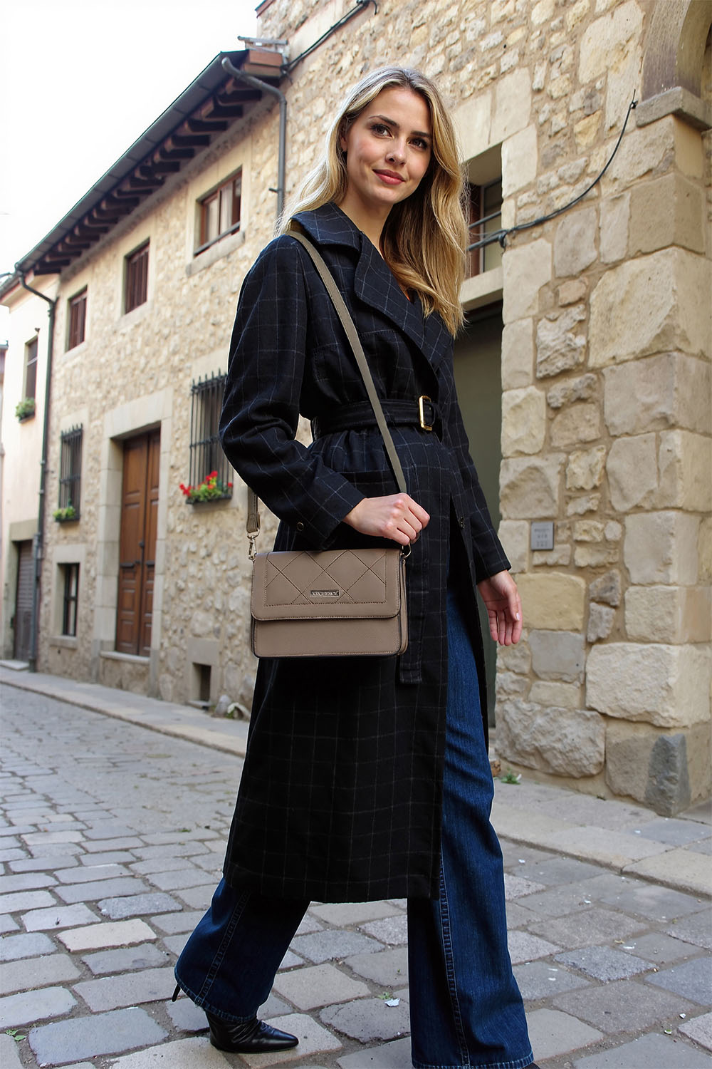 Vivisence Handtaschen Damen Set 2in1 Umhängetasche, Grau