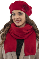 Vivisence Damen Baskenmütze Garn mit Blumenapplikation Ideal für Wintertage 7036, rot