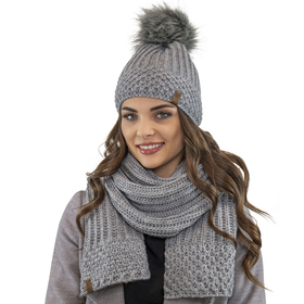 Vivisence Stylish Winter Set Including Warm Hat With Pompom And Matching Scarf Made From Warm And Soft Fleece-Lined Fabric Ideal For Cold Winter Days, light grey 