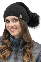 Vivisence Stylish Winter Set Cap with Eco-Friendly Pom-Pom and Extended Back for Secure Fit Double-Folded Knitted Bottom Matching Snood Scarf Perfect for Cold Winter Days, Black