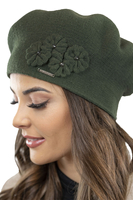 Vivisence Elegant Women's Beret With Flower Warm Autumn Winter Accessory 7006, green
