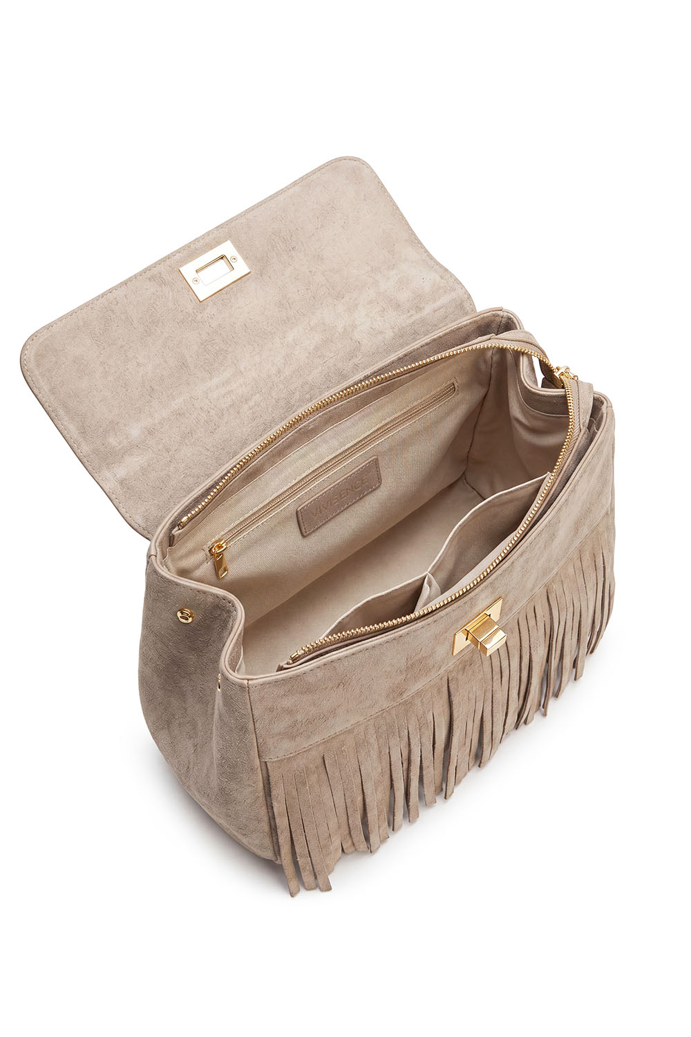 Vivisence Women Top Handle Handbag Fringe Detail Adjustable Strap Easy Wear, Grey
