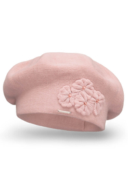 Vivisence Elegant Women's Beret With Flower Warm Autumn Winter Accessory 7006, light pink