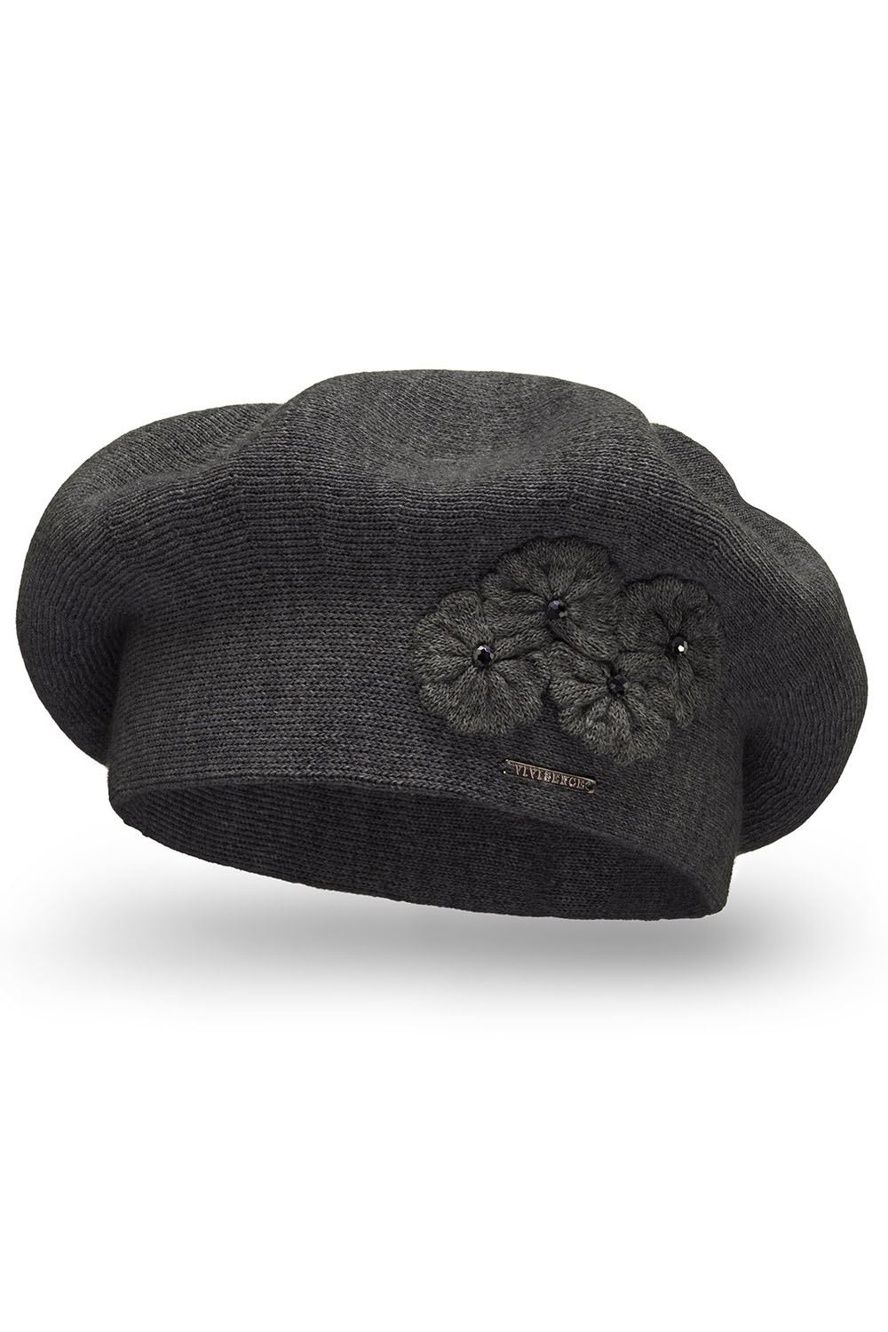Vivisence Elegant Women's Beret With Flower Warm Autumn Winter Accessory 7006, dark grey