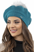 Vivisence Damen Baskenmütze Schal Set Bommel Wolle Warm Elegant Winter 7035Kmpl, türkis
