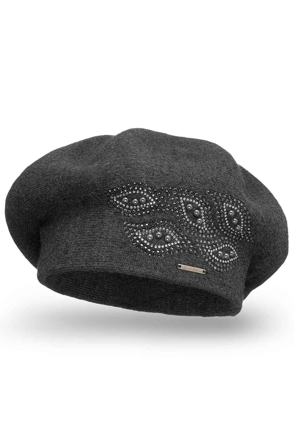 Vivisence Beret With Zirconia Applique Ideal For Cold Days 7051, dark grey