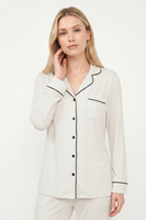 Vivisence Women Pajama Set Modal Button Down Long Sleeve Pockets, ecru