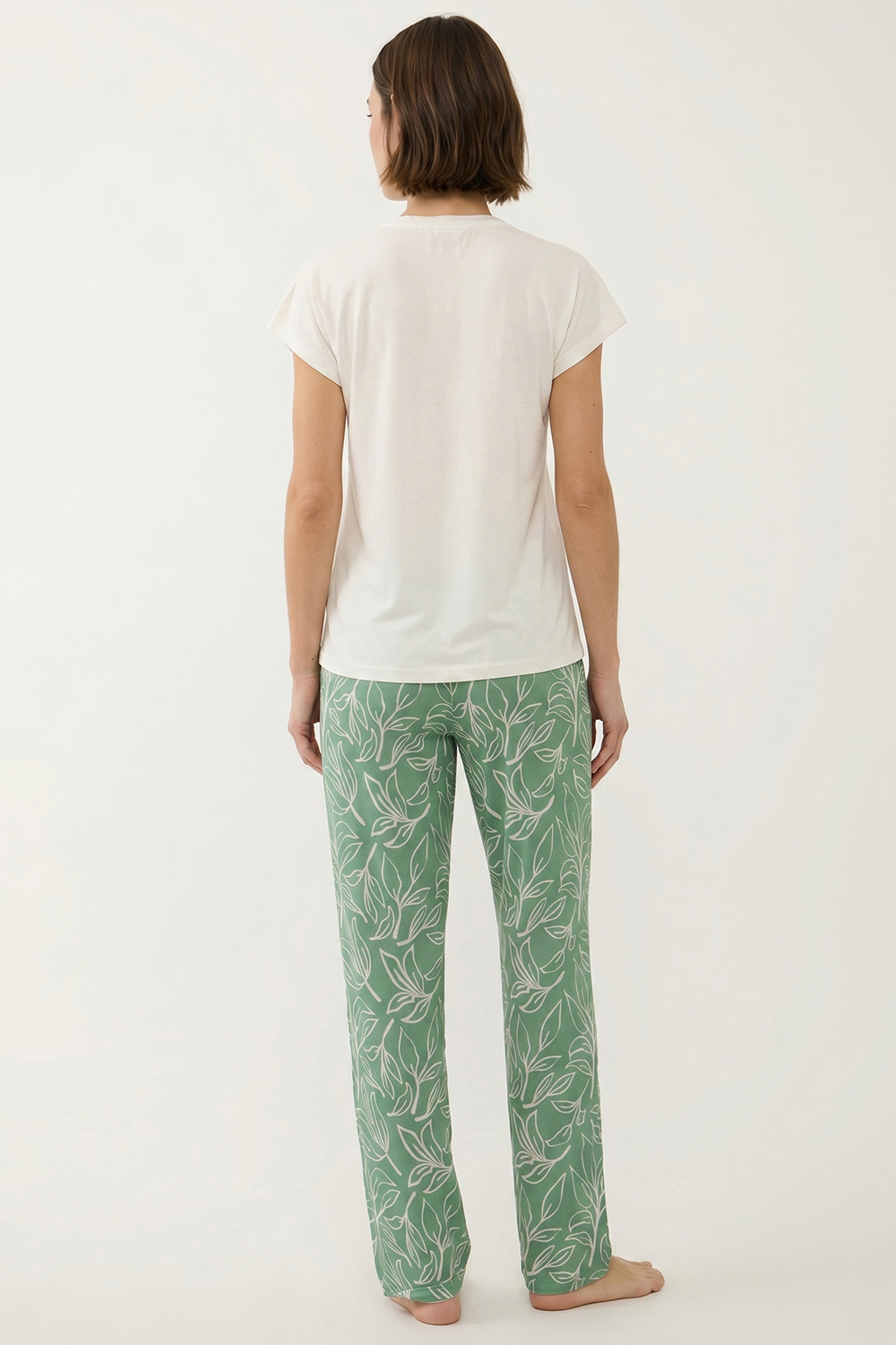 Vivisence Pyjama Femme Modal Et Coton Respirant Avec Poches Confort Quotidien, blanc-menthe
