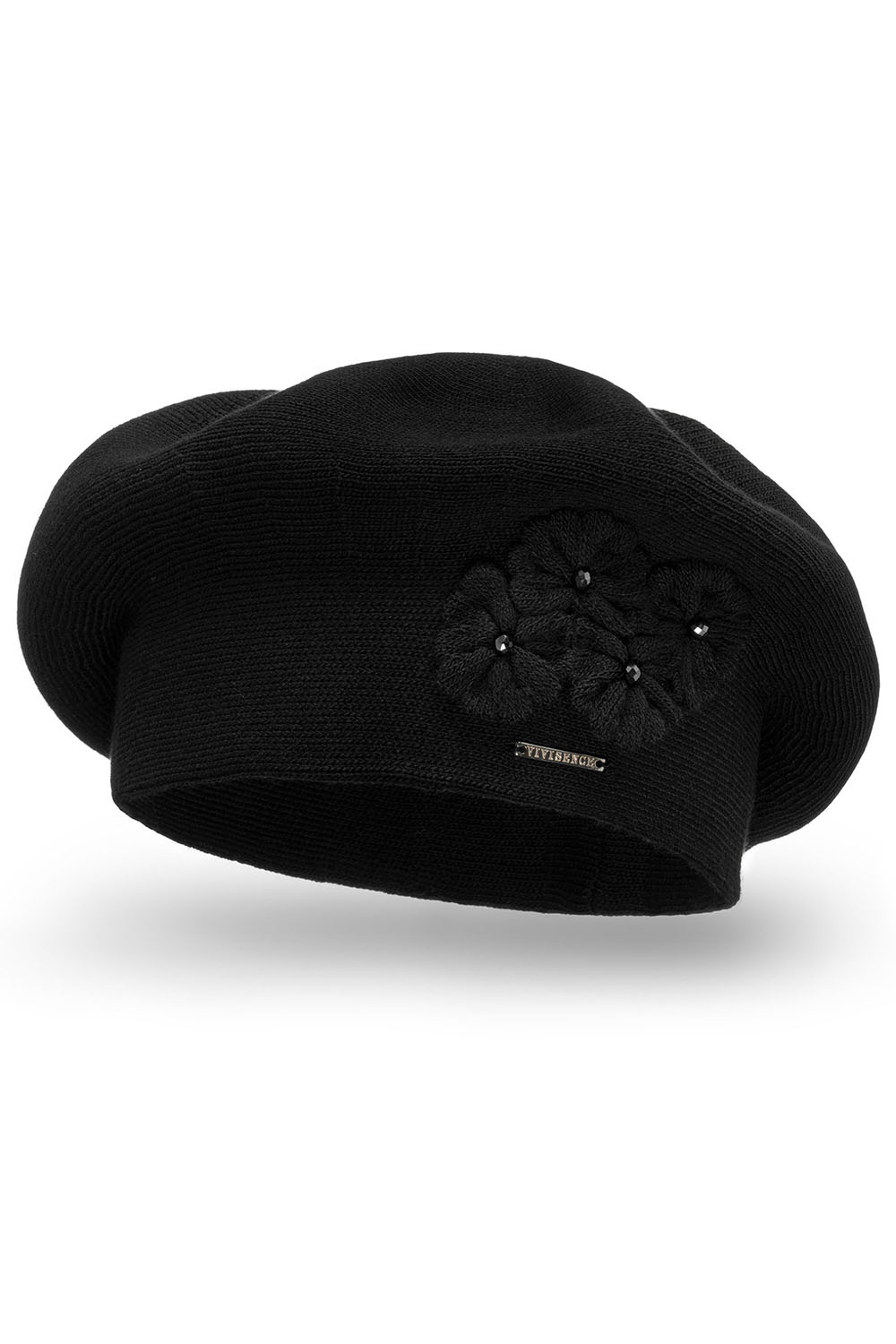 Vivisence Baskenmütze Damen Elegant Blume Warm Herbst Winter Accessoire 7006, schwarz
