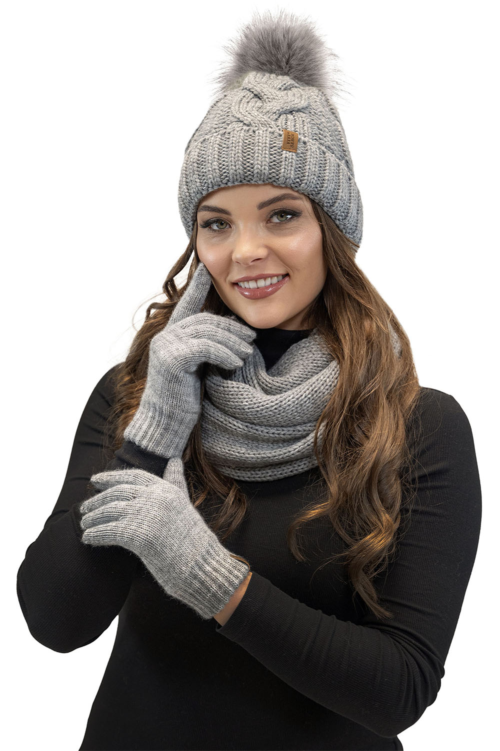 Vivisence Ensemble Hiver Chapeau Comin Gants Pour Confort Quotidien, gris clair