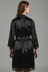 Vivisence Peignoir pour Femme Satin Noué à la Taille Confort pour Nuit 5032, noir