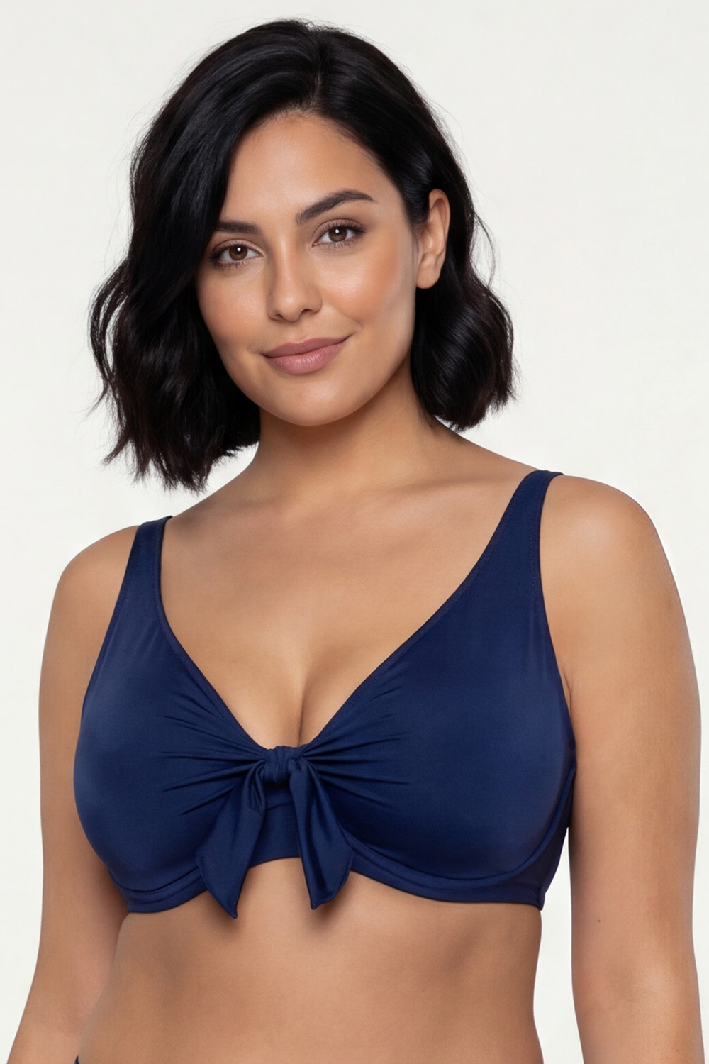 Vivisence Womens Underwire Swim Bra Non Padded with Tie Front Adjustable Straps for Full Bust Support, navy blue