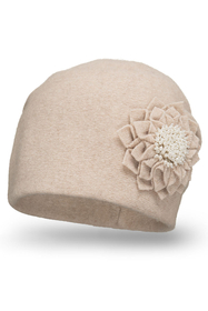 Vivisence Bonnet Femme En Laine Avec Fleur Plissée Élégante Et Antistatique 7052, beige