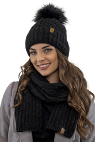Vivisence Women Winter Hat Scarf And Gloves Set Fleece Lined Soft Knit Warmth, black