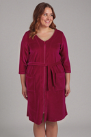 Vivisence Dressing Gown Cotton Zipper and Belt Pockets Home Comfort 5011, ruby