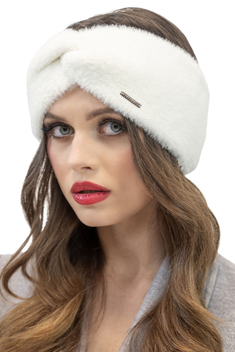 Vivisence Stirnband Damen Flauschig Gefüttert Verkreuzt Warm Herbst Winter 7093, ecru