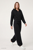 Vivisence Women Tracksuit Set Zip Hoodie And Pants Soft Cotton For Daily Comfort, black