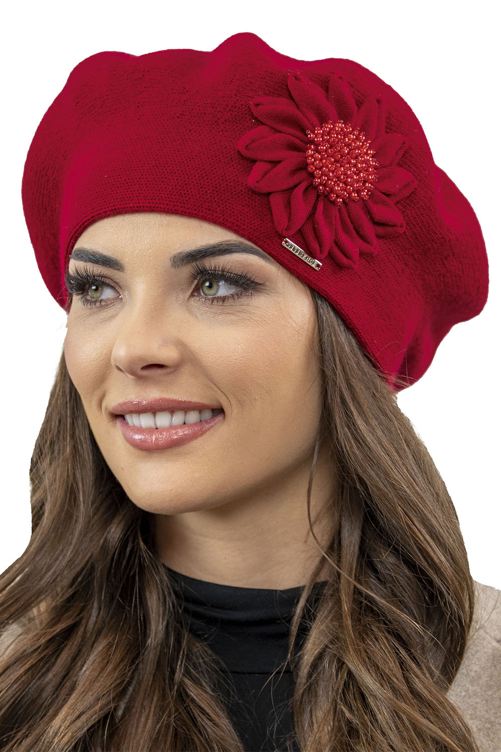 Vivisence Women's Winter Beret Autumn Warm With Delicate Detail 7048, red