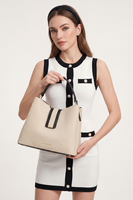 Vivisence Women Top Handle Bag Magnetic Flap and Strap for Daily Use Organized, Beige