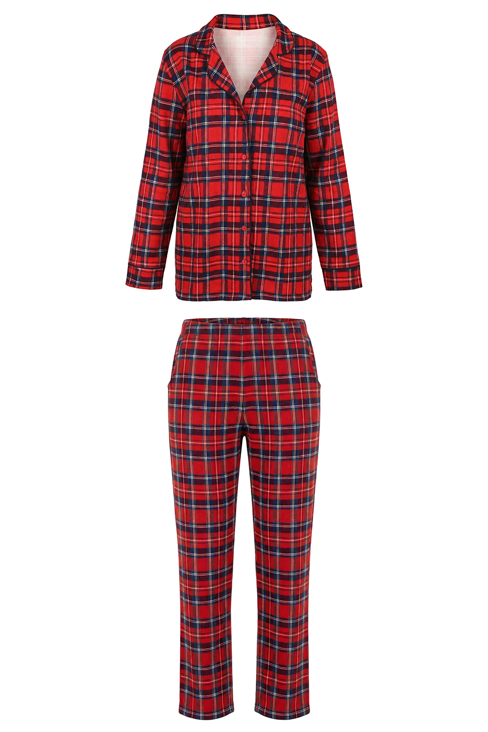 Vivisence Women Pajama Set Cotton Button Shirt And Pants Breathable Comfort, Red