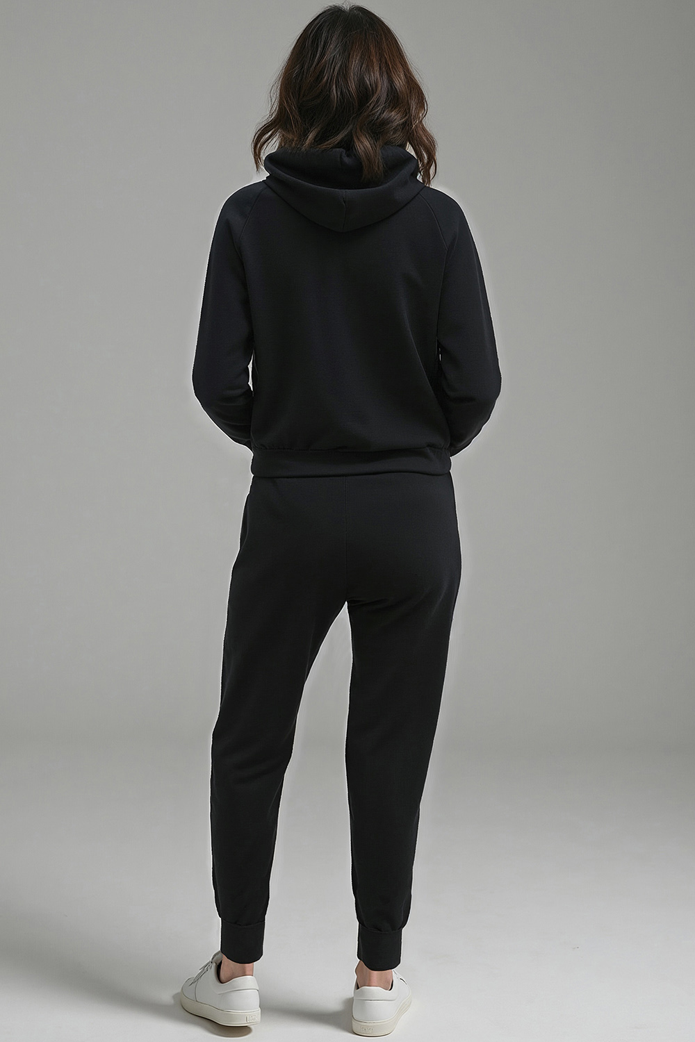 Vivisence Femme Ensemble Survêtement Coton Capuche Poches Confort Quotidien 9203, noir