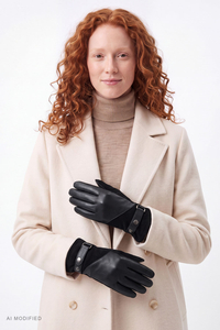 Vivisence Gants femme laine cuir finition élégante gants hiver femme, noir