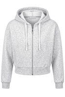 Vivisence Women Zip Hoodie Cropped Cotton Blend With Hood All Day Comfort, grey melange