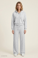 Vivisence Women Tracksuit Set Zip Hoodie And Pants Soft Cotton For Daily Comfort, grey melange