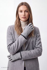 Vivisence Damen Handschuhe Wolle Leder Winter Strick klassisch, Grau
