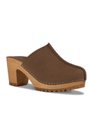 Vivisence Women’s Nubuck Clogs, Wooden Sole, Closed Toe Slip On Shoes with Heel, Comfortable Daily Wear, Brown