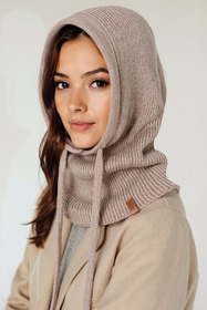 Vivisence Women Winter Hood Soft Cotton Knit Adjustable Drawcord Cozy Warmth, Beige
