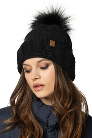 Vivisence Damen Bommelmütze Winter Fleecefutter Bommel Perfekte Passform 70103, Schwarz