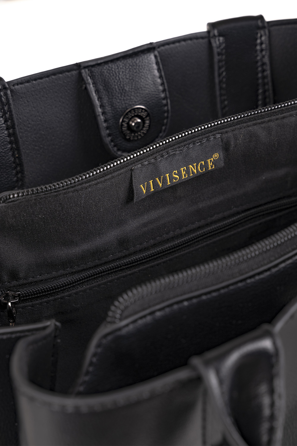 Vivisence Women's Tote Bag Triple Compartment Magnetic Closure, black